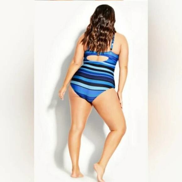 City Chic blow Striped Cancun One Piece halter Swim suit plus size S 16 new!!! - Picture 2 of 9